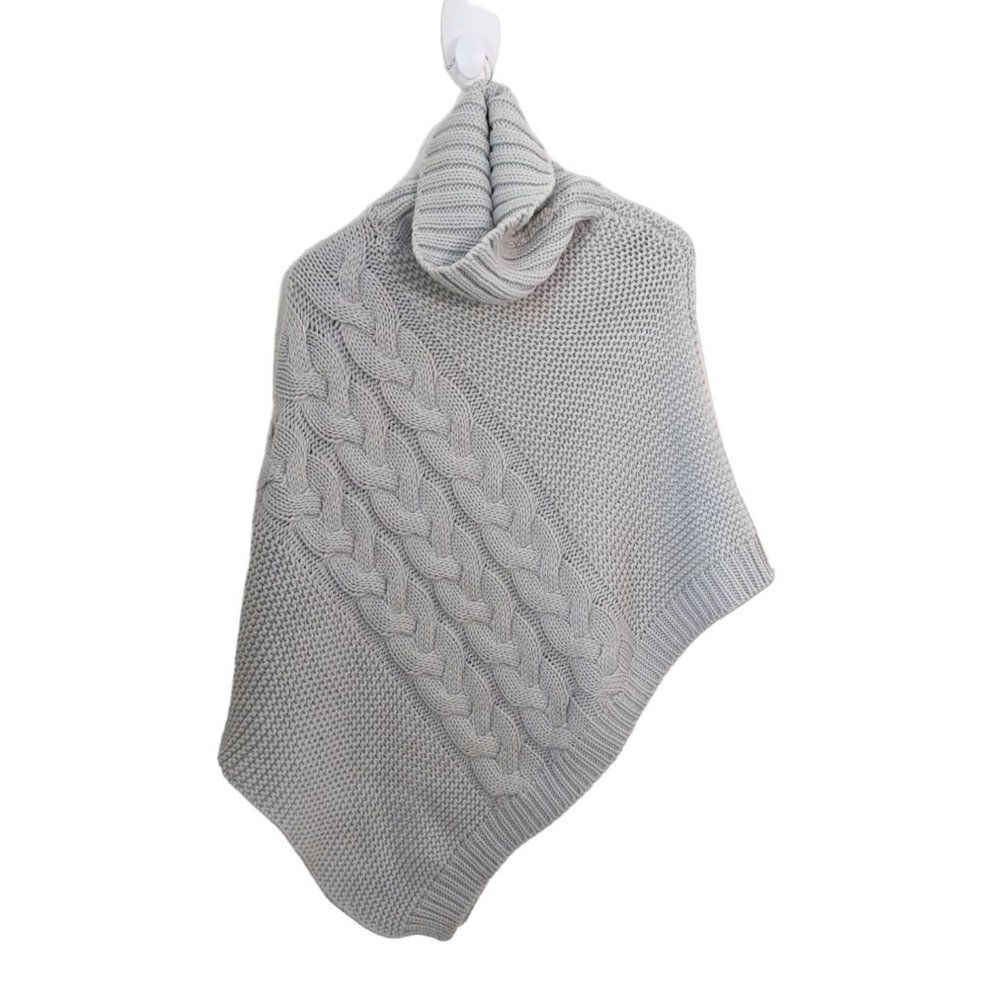 Madison 88 Cable Knit Oversized Cowl Neck Sweater Poncho Sleeveless Asymmetric